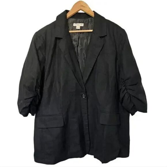 Coldwater Creek  Linen Blazer Women's  Black Rushed Career Business Size 20-22 - Picture 1 of 8